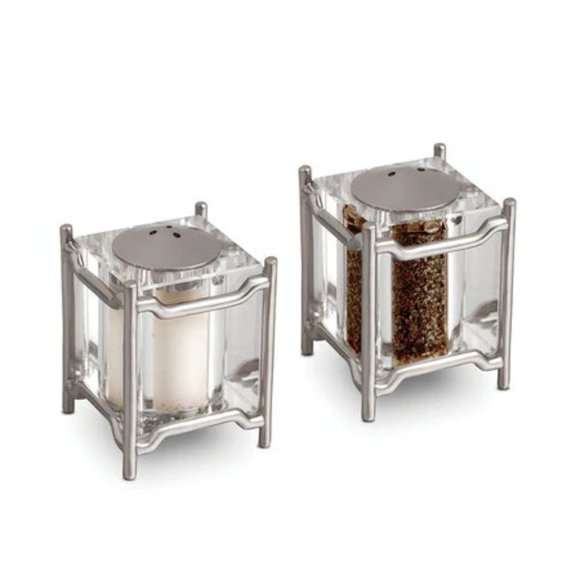 L'Objet Han Platinum Silver and Crystal Mini Salt & Pepper Shaker Set - Picture 1 of 7